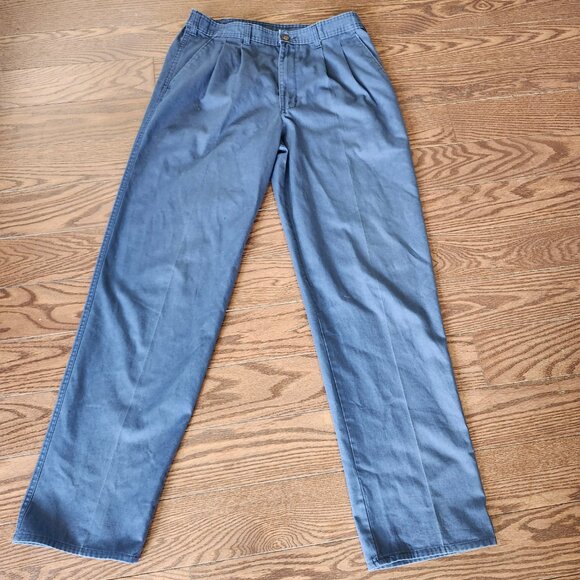 Vintage 90s Anchor Bay Blue Pants Size 33x34 Elastic Waist Made in USA Work Casu - Picture 1 of 11